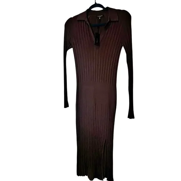 Rag & Bone Dawson Polo Dress Ribbed Knit Stretch Brown Size XXS /XS NWT